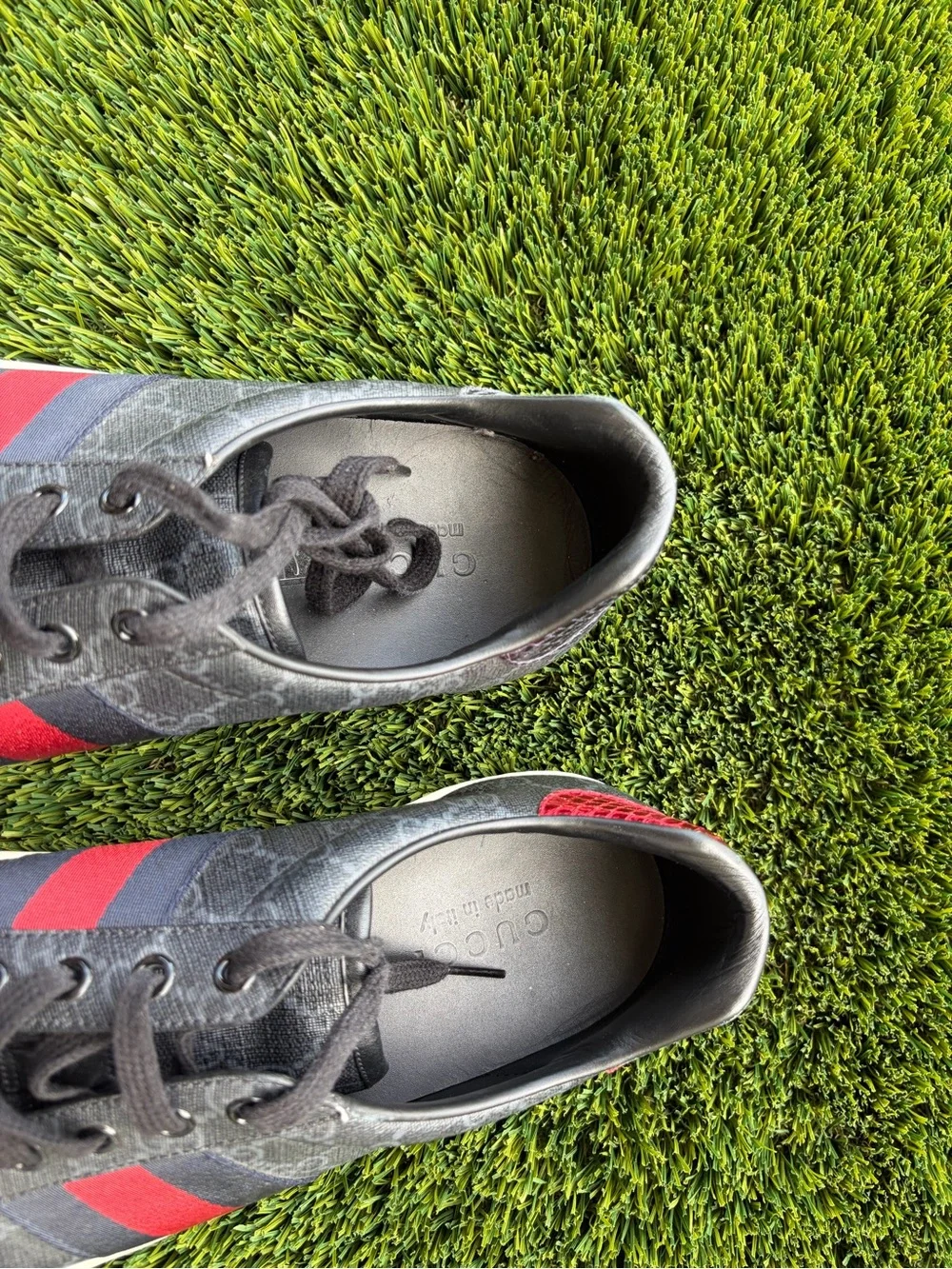 Gucci Black and Red Low-Top GG Canvas Sneakers